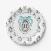 Monogram Coastal Blue Bow Oyster Pappteller (Vorderseite)