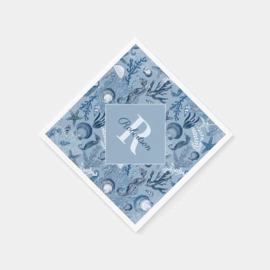 Monogram Coastal Blue Ocean Serviette (Ecke)