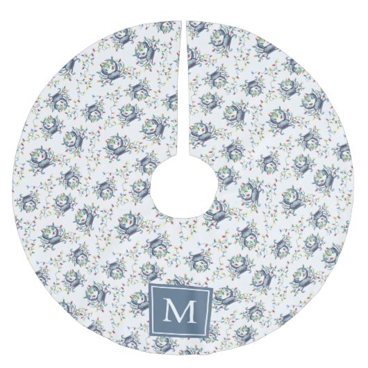 Monogram Coastal Crab Christmas Lights Polyester Weihnachtsbaumdecke (Vorderseite)