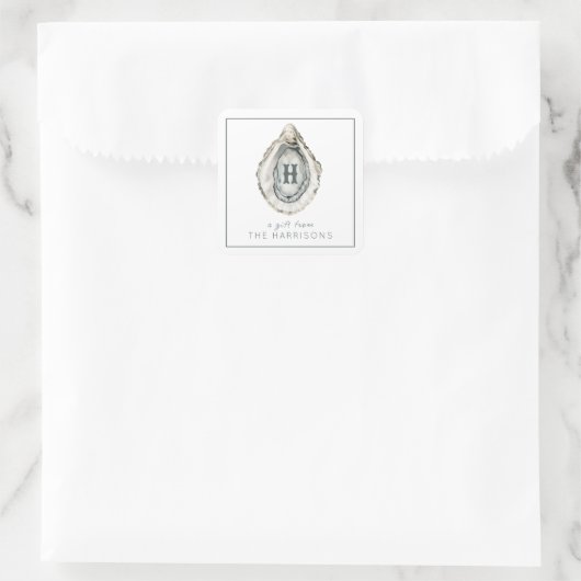 Monogram Coastal Oyster Quadratischer Aufkleber (Tasche)