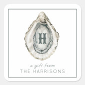 Monogram Coastal Oyster Quadratischer Aufkleber (Vorderseite)