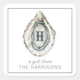 Monogram Coastal Oyster Quadratischer Aufkleber