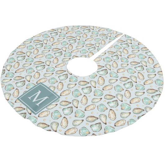 Monogram Coastal Oyster Shell Polyester Weihnachtsbaumdecke (Schrägansicht)