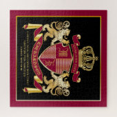 Monogram Coat of Arms Red Gold Lion Crown Emblem Puzzle (Horizontal)