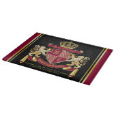 Monogram Coat of Arms Red Gold Lion Crown Emblem Schneidebrett (Ecke)