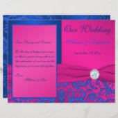 Monogram Cobalt and Fuchsia Damask Wedding Program (Vorne/Hinten)
