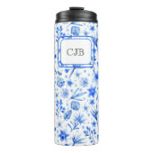 Monogram Cobalt Blue Flowers & Blätter Muster 11oz Thermosbecher (Vorderseite)