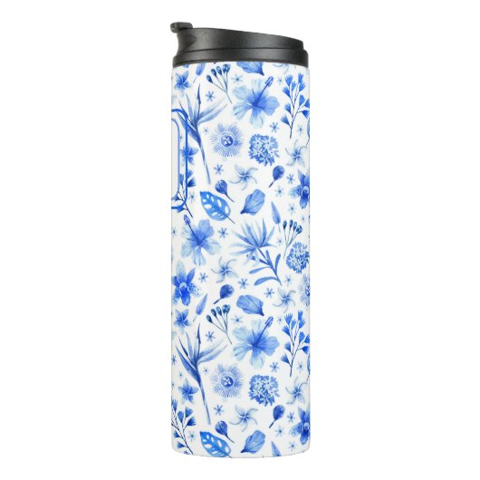 Monogram Cobalt Blue Flowers & Blätter Muster 11oz Thermosbecher (Nach rechts gedreht)