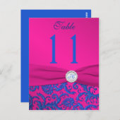 Monogram Cobalt und Fuchsia Damask Table Number Postkarte (Vorne/Hinten)