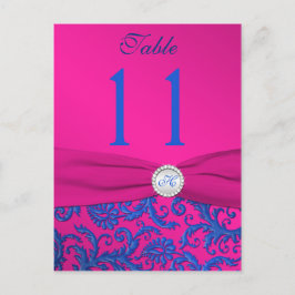 Monogram Cobalt und Fuchsia Damask Table Number Postkarte
