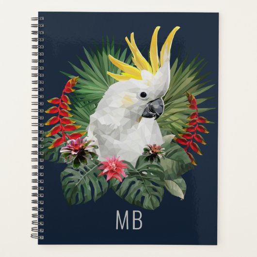 Monogram Cockatoo Bird Tropical Blume Stilvoll Planer (Vorderseite)