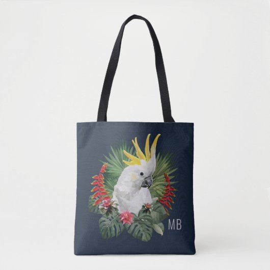 Monogram Cockatoo Bird Tropical Blume Stilvoll Tasche (Vorderseite)