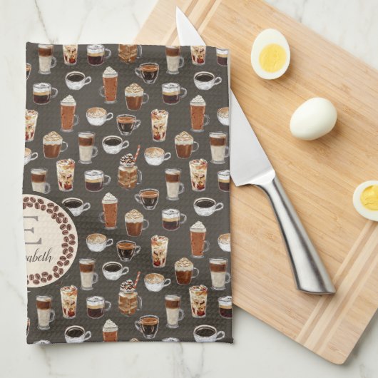 Monogram Coffee Lover Coffee Bean Geschirrtuch (Viertel Falte)