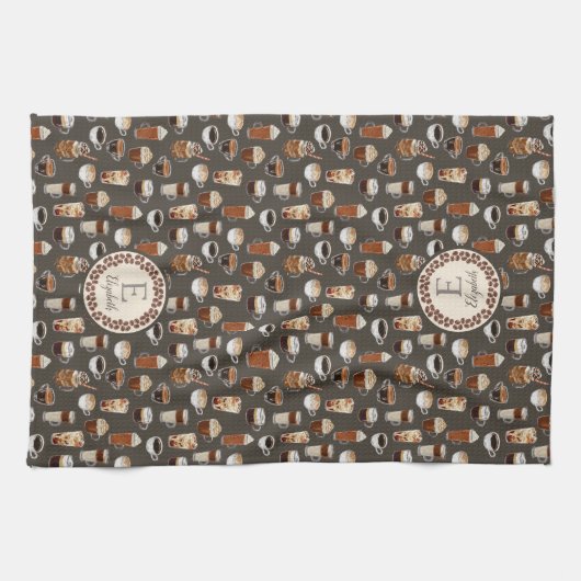 Monogram Coffee Lover Coffee Bean Geschirrtuch (Horizontal)