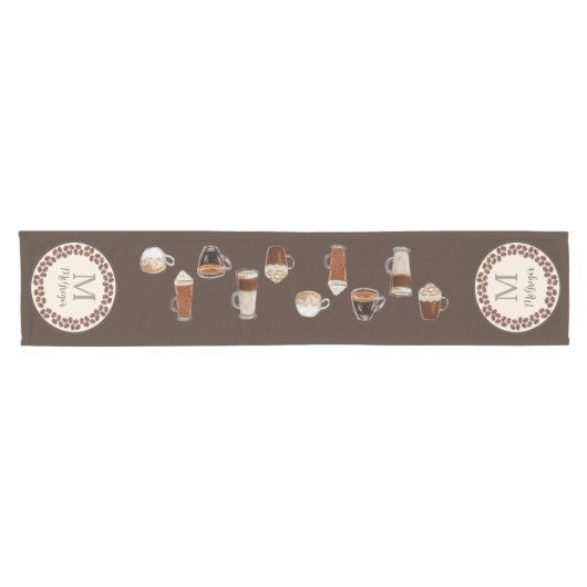 Monogram Coffee Lover Dark Brown Kurzer Tischläufer (Horizontal)