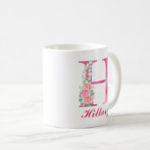 Monogram Coffee Tasse - Erste H Pink Floral Tasse (VorderseiteRechts)