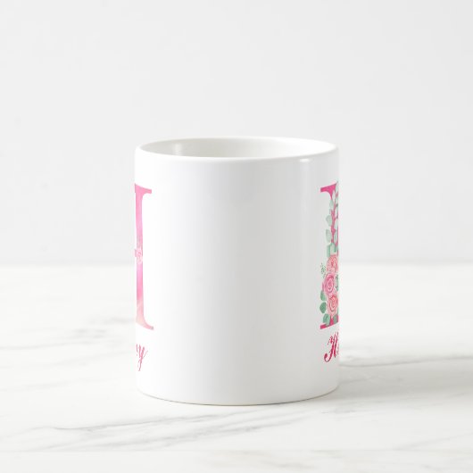 Monogram Coffee Tasse - Erste H Pink Floral Tasse (Mittel)