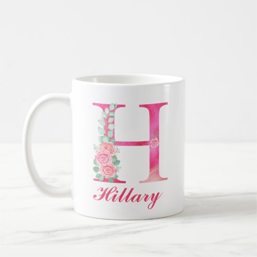 Monogram Coffee Tasse - Erste H Pink Floral Tasse (Links)
