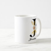 Monogram Coffee Tasse - Initial J Black Floral (VorderseiteRechts)