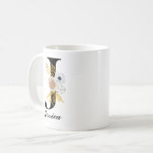 Monogram Coffee Tasse - Initial J Black Floral (Vorderseite Links)