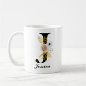 Monogram Coffee Tasse - Initial J Black Floral (Links)