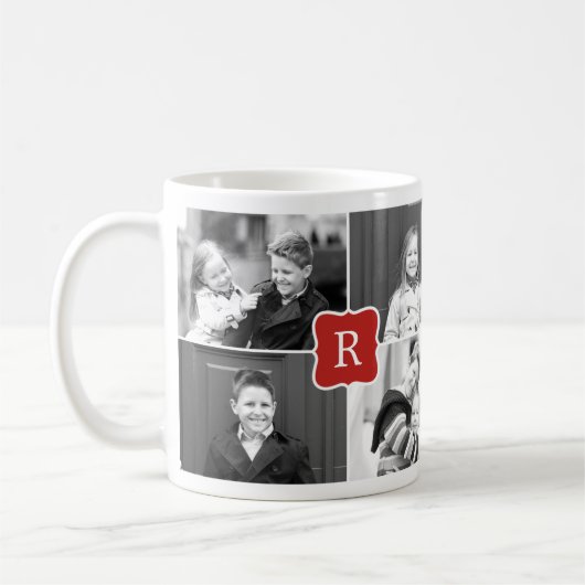 Monogram Collage Custom Foto Tasse - Red (Links)