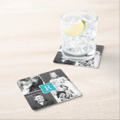 Monogram Collage Custom Foto Untersetzer - Türkis (Vor Ort)