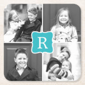 Monogram Collage Custom Foto Untersetzer - Türkis (Vorderseite)