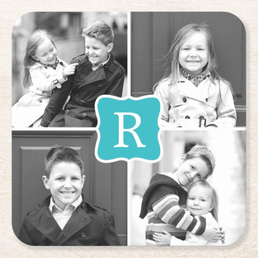Monogram Collage Custom Foto Untersetzer - Türkis (Vorderseite)