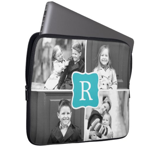 Monogram Collage Custom Laptop Sleeve Türkis (Vorne Rechts)
