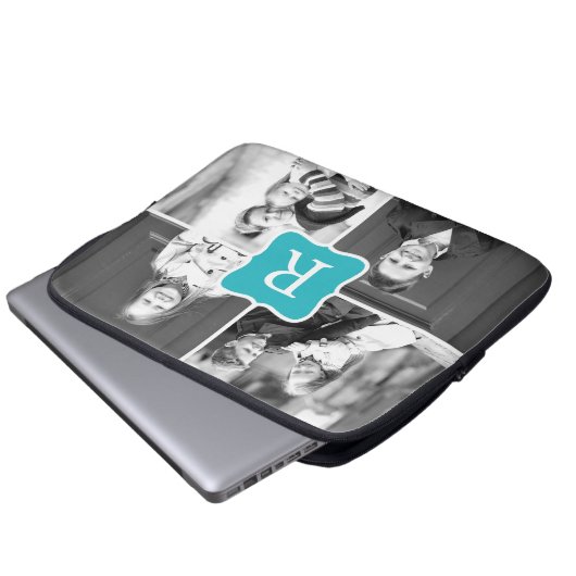 Monogram Collage Custom Laptop Sleeve Türkis (Vorne Knopf)