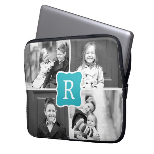 Monogram Collage Custom Laptop Sleeve Türkis (Vorderseite Links)