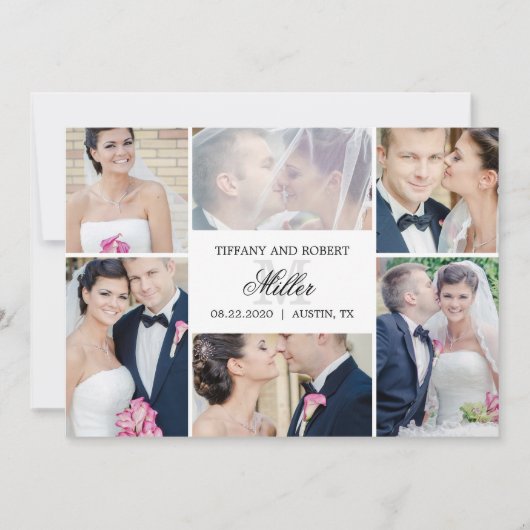 Monogram Collage Editable Color Just Married Card Dankeskarte (Vorderseite)
