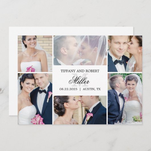 Monogram Collage Foto Wedding Ankündigung (Vorne/Hinten)