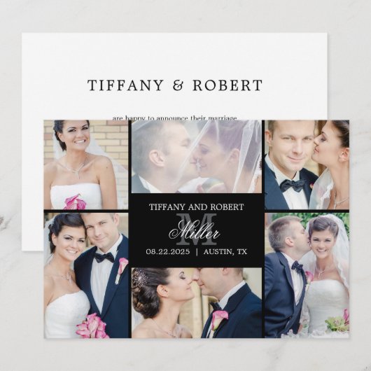 Monogram Collage Foto Wedding Ankündigung (Vorne/Hinten)
