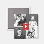 Monogram Collage Personalisiert Foto Magnet - Rot (Vorderseite/Rückseite)