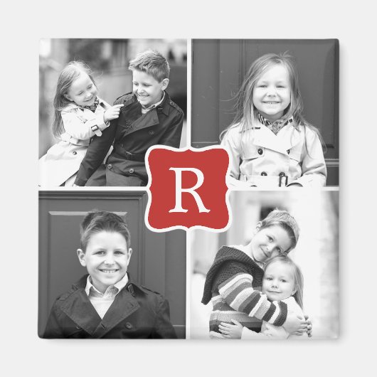 Monogram Collage Personalisiert Foto Magnet - Rot (Vorne)