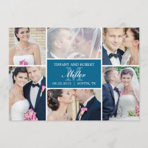 Monogram Collage Wedding Announcement - Blue Einladung