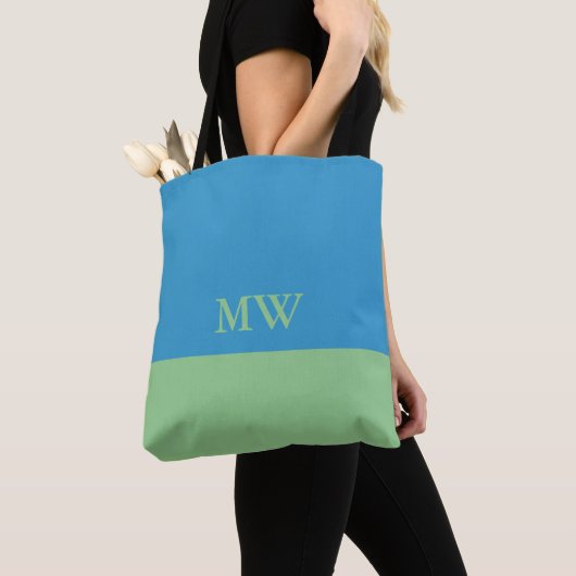 Monogram Color Block Totbeutel Sky Blue & Green Tasche (Von Nahem)