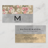 Monogram Color Blocks Elegant Floral Visitenkarte (Vorne/Hinten)
