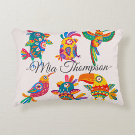 Monogram colorful and cute folk art birds dekokissen
