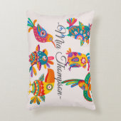 Monogram colorful and cute folk art birds dekokissen (Vorderseite(Vertikal))