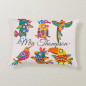 Monogram colorful and cute folk art birds dekokissen (Rückseite)