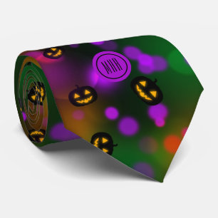Monogram Colorful Bokeh Pumpkins Business Necktie Krawatte