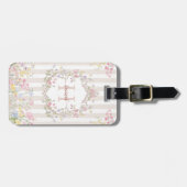 Monogram Colorful Floral Rococo Art Stripes Gepäckanhänger (Vorderseite horizontal)