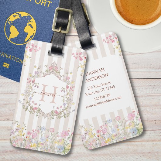 Monogram Colorful Floral Rococo Art Stripes Gepäckanhänger