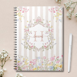 Monogram Colorful Floral Rococo Art Stripes Notizblock