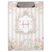 Monogram Colorful Floral Rococo Style Stripes Klemmbrett (Vorderseite)