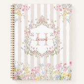 Monogram Colorful Floral Rococo Style Stripes Notizblock (Vorderseite)