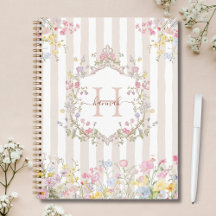 Monogram Colorful Floral Rococo Style Stripes